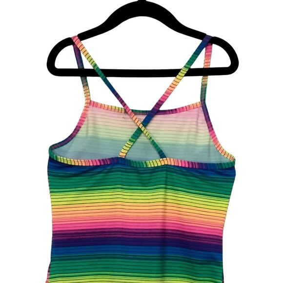Girls One-Piece Swimsuit 9/10 Rainbow Striped Crisscross Back Summer Pool Outfit - Picture 5 of 8